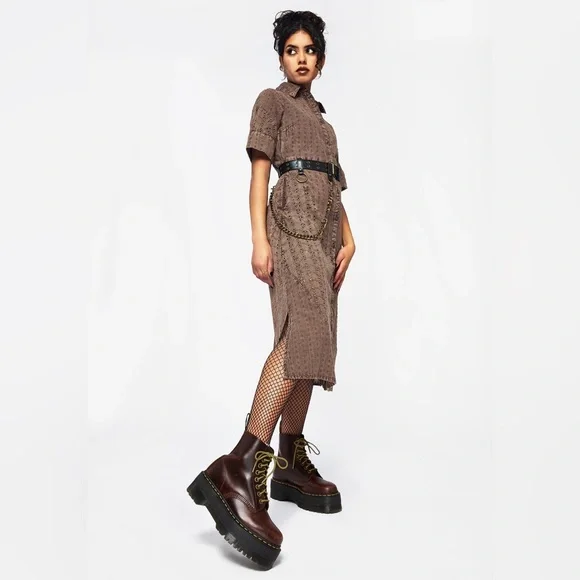 NWT Disturbia Summerisle Cotton Broderie Detail Tie Wrap Midi Shirt Dress US 6 - Picture 6 of 7